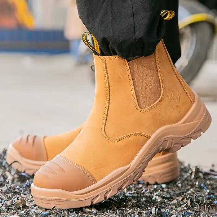 Bottes de sécurité en cuir véritable pour homme, bottes Chelsea anti-perforation, robustes et durables pour l'automne et le printemps