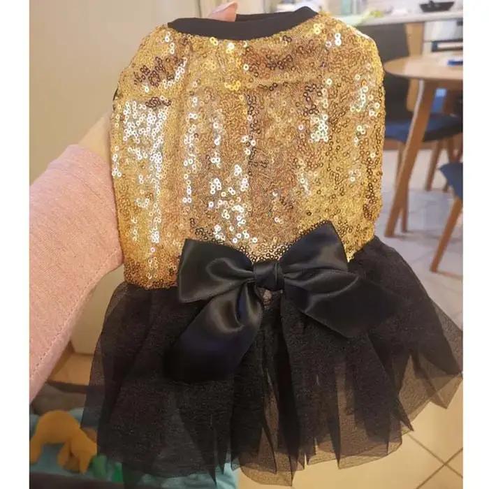 Robe de princesse élégante à paillettes pour petits chiens style tutu avec nœud papillon pour chihuahua pug shih tzu yorkshire occassions spéciales noël anniversaire mariage