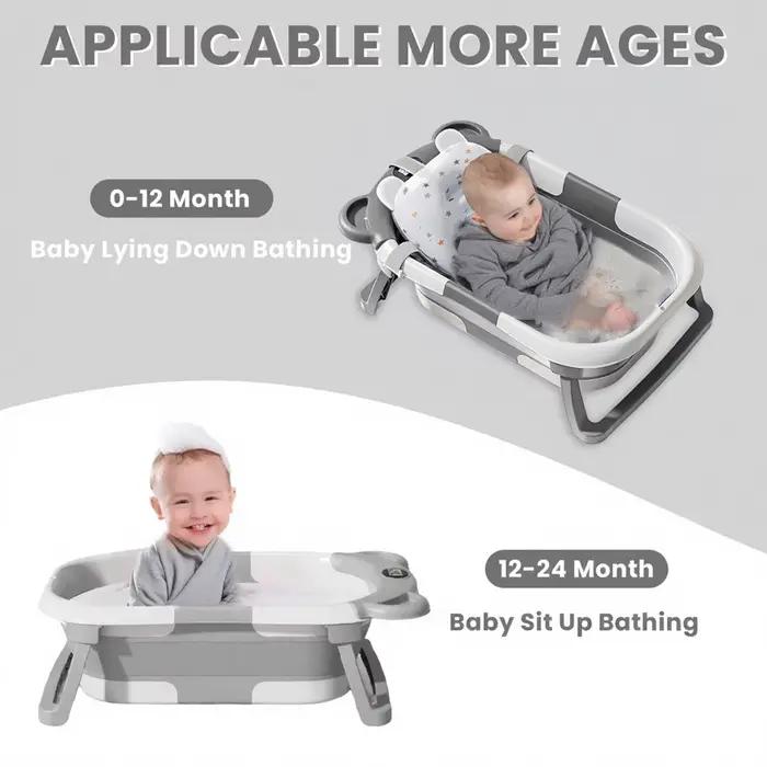 Baignoire pliable pour nouveau-né, avec thermomètre et 1 coussin flottant doux, baignoire de voyage