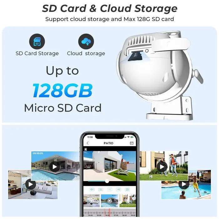 Caméra surveillance extérieure 4K 8MP iCSee PTZ WiFi double objectif double écran détection humaine IA
