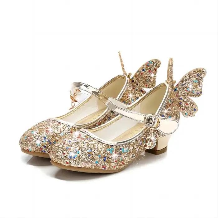 Chaussures de mode en cuir pour filles avec talons hauts et nœud papillon scintillant pour occasions spéciales