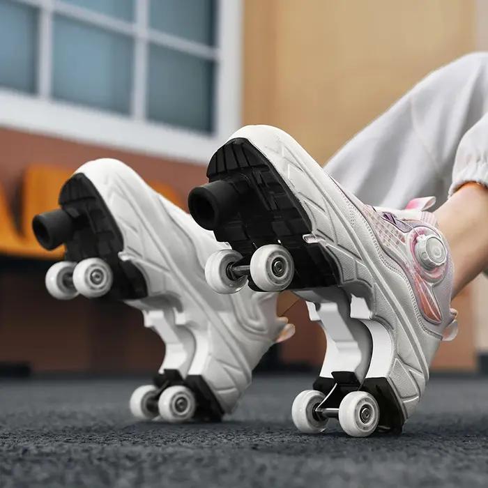Chaussures de patins à roulettes à déformation, patins à 4 roues à Double rangée, baskets à roulette