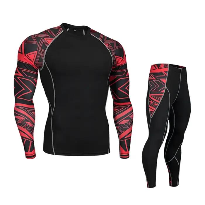 Ensemble de sous-vêtements thermiques compressés pour hommes en polyester et spandex pour activités sportives et loisirs hivernaux