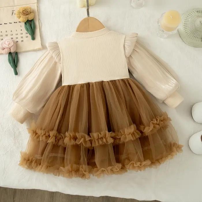 Robe de princesse en mousseline de soie pour bébé fille, couleur unie, vêtements pour enfants avec n