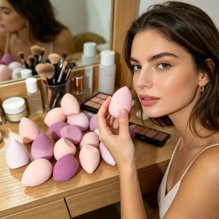 Éponge de Maquillage Caoutchouc Sans Latex Polyvalente Pour Toutes Les Peaux Occasions Spéciales Blanc Bleu Orange