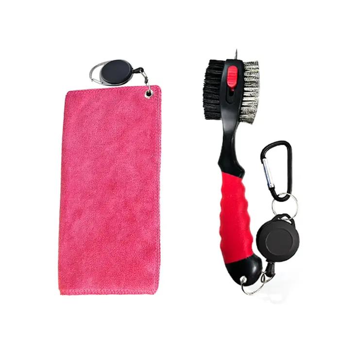 Kit de nettoyage pour clubs de golf avec serviette en fibre de polyester et brosse en nylon pour chariot ou sac
