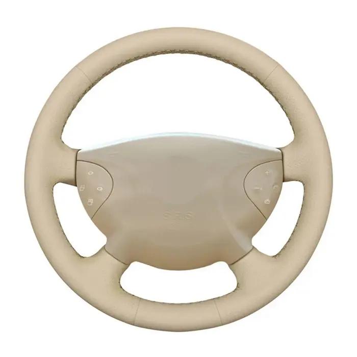 Housse de volant de voiture en cuir artificiel Beige cousu à la main