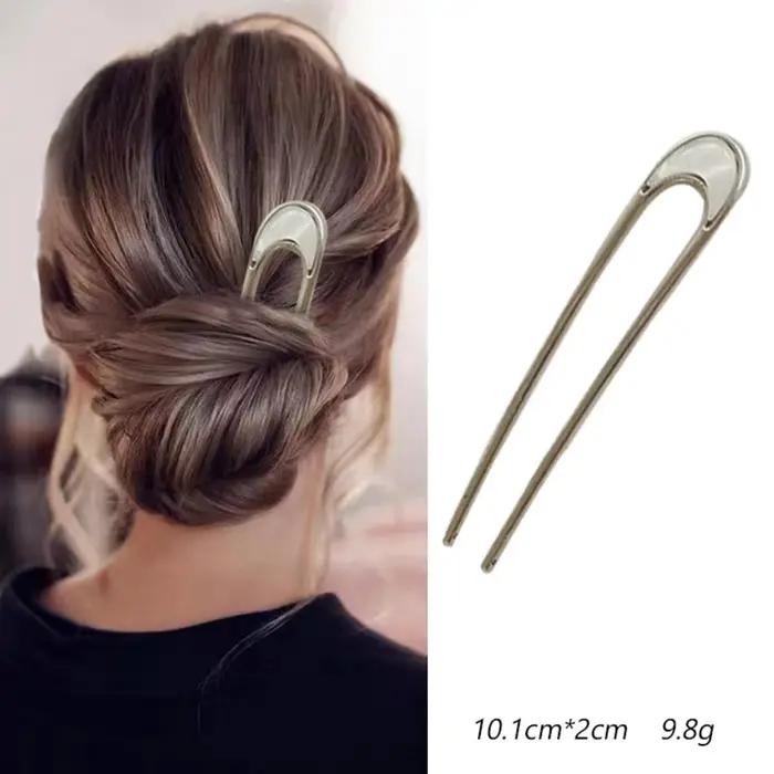 Barrette à cheveux en forme de U en alliage pour femmes, accessoire de cheveux simple et à la mode pour occasions quotidiennes et spéciales