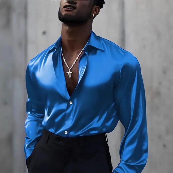 Chemises lisses en soie glacée pour hommes