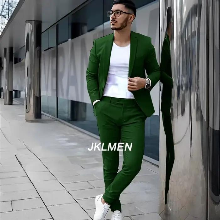 Costume 2 pièces gris pour hommes, veste d'été décontractée, pantalon formel, smoking de mariage, vê