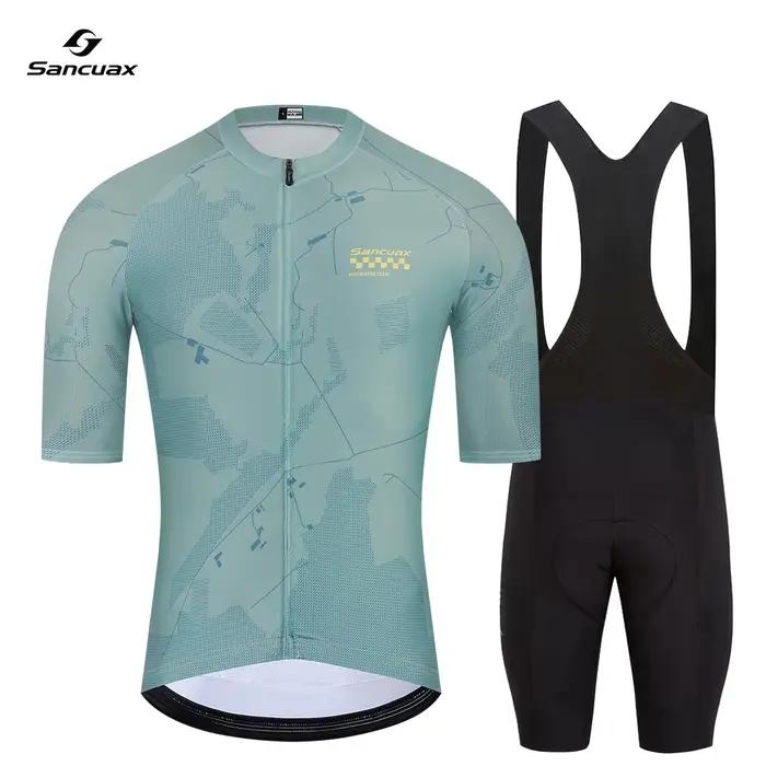 SANCUAX Ensemble de maillot de cyclisme à manches courtes pour hommes, maillot de vélo de montagne, vêtements de cyclisme respirants d'été avec poches