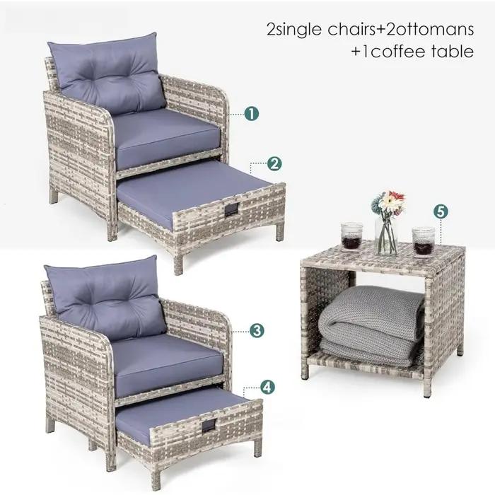 Ensemble de meubles de Patio en osier, 5 pièces, chaises de Patio d'extérieur avec poufs, meubles de