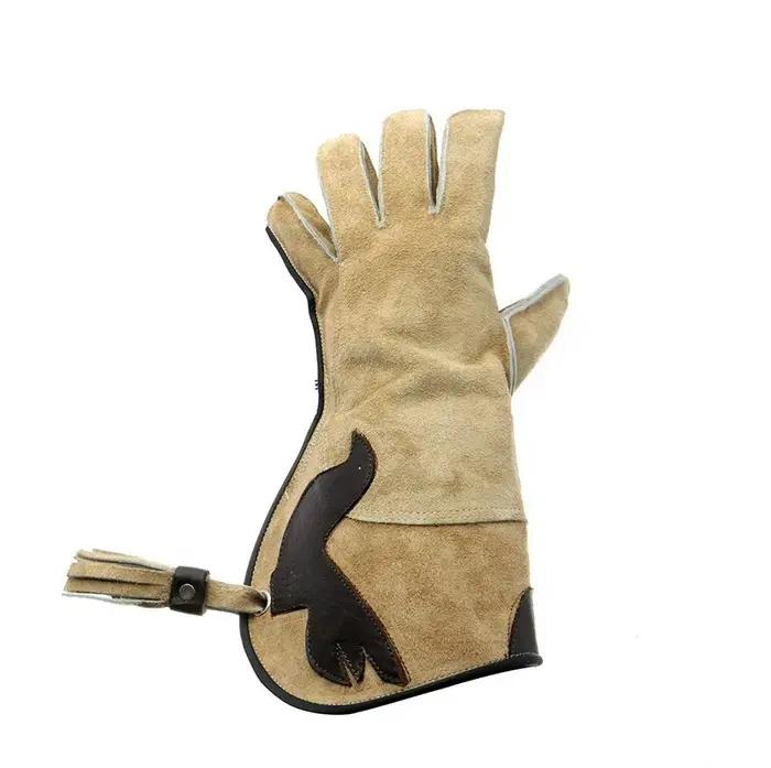 Gants de fauconnerie en cuir nubuck brillant naturel pour faucons aigles et oiseaux de proie