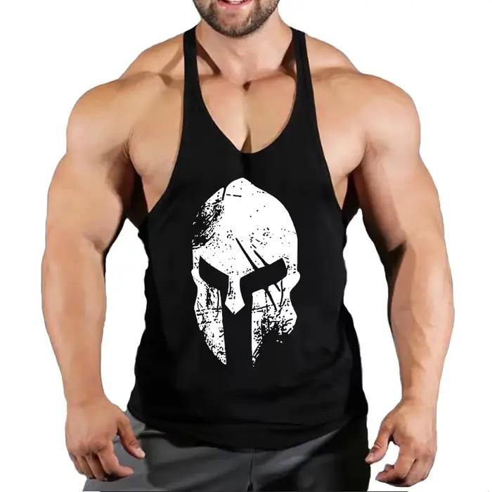 Débardeur homme en coton et polyester, col en V, imprimé, décontracté, pour musculation et fitness, quatre saisons
