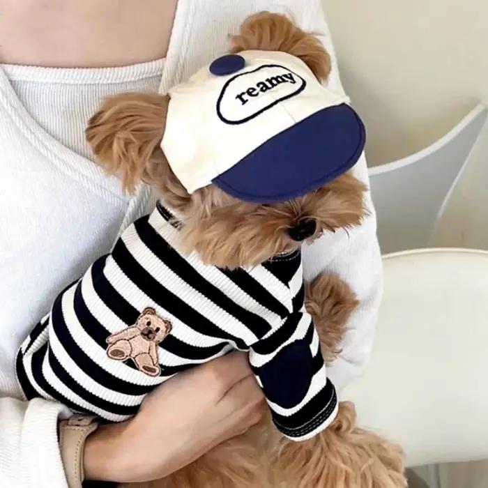 Chemise d'été pour animaux de compagnie, vêtements pour chiens à rayures mignonnes, imprimé ours, ch