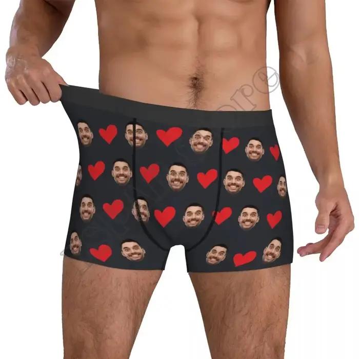 Boxer Personnalisé en Forme de Cœur avec Photo de Visage Pour Homme Occasions Spéciales Cadeau d'Anniversaire ou Fête des Pères