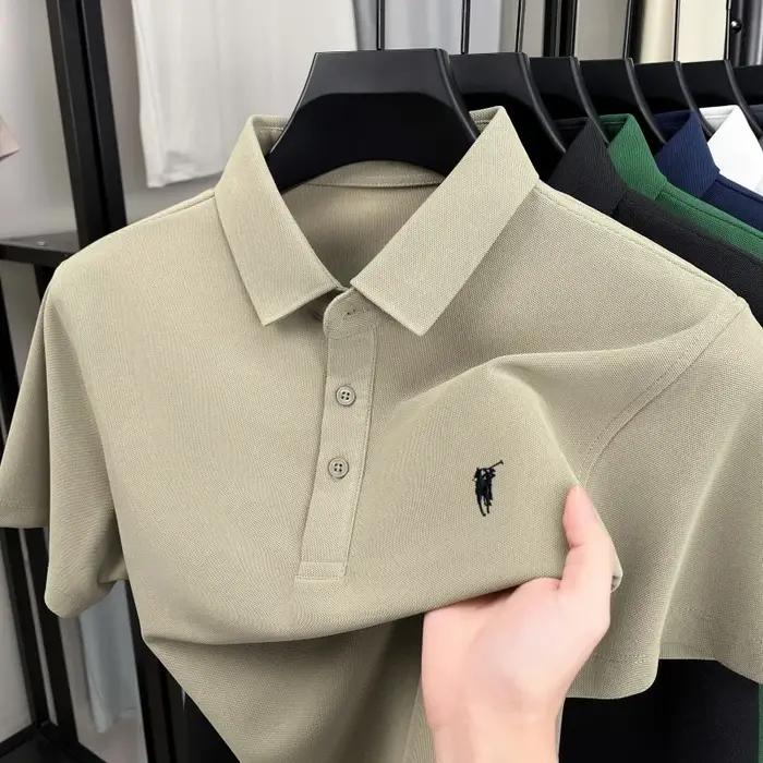 Pony de marque de luxe broderie à manches courtes polo shirt été respirant couleur solide hommes décontractés T-shirt