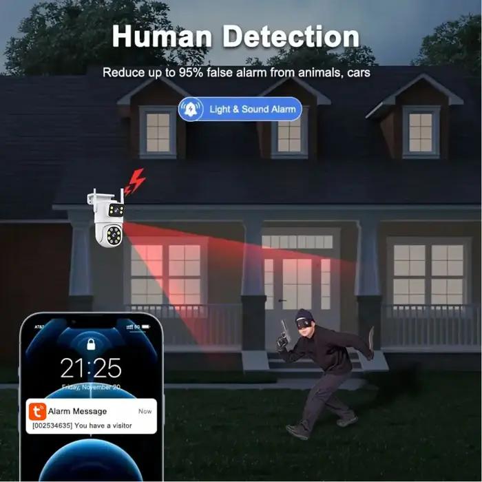 Caméra de surveillance extérieure 4K 8MP Tuya PTZ double objectif avec IA et suivi automatique pour chasse