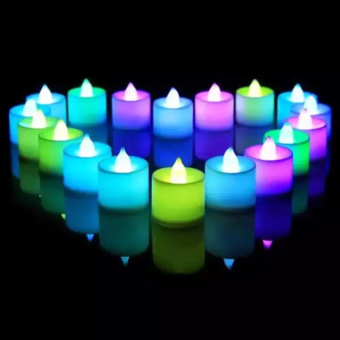 12-1 pièces bougies LED colorées à piles sans flamme photophore fausses bougies lampe de mariage fêt