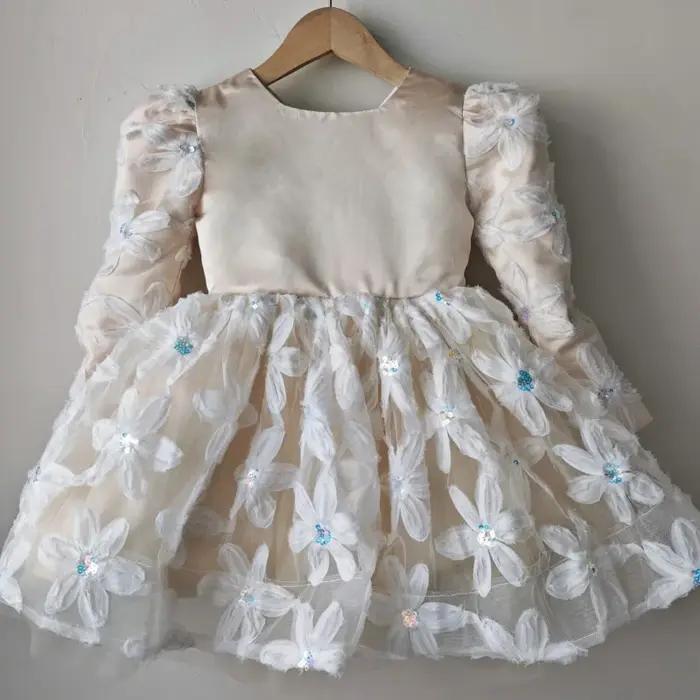 Robe Tutu Florale Vintage Baby Princess Champagne Robe de Bal pour Filles Occasions Spéciales Fête d'Anniversaire Mariage