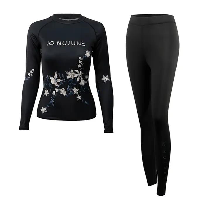 Maillot de bain Rashguard Nu-June à manches longues pour femmes, motif floral, UPF50+, natation, surf, plongée, yoga, piscine et plage