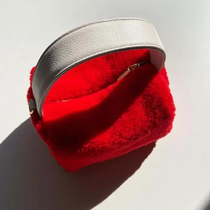 Mode fourrure laine d'agneau sacs à main rabat femme conception doux en peluche filles chaîne messager sac à bandoulière