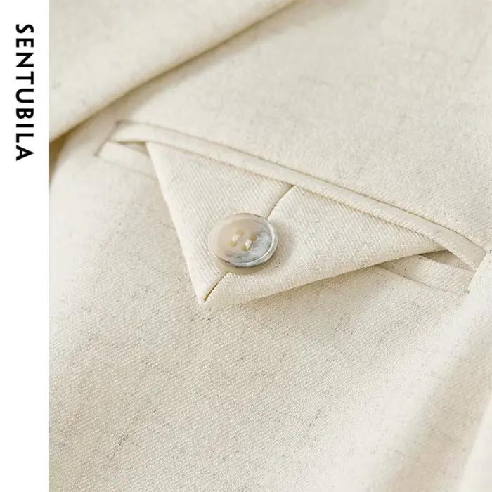 SENTUBILA femmes jupe costumes lin mélange épaulettes simple bouton Blazer solide élégant Mini jupes
