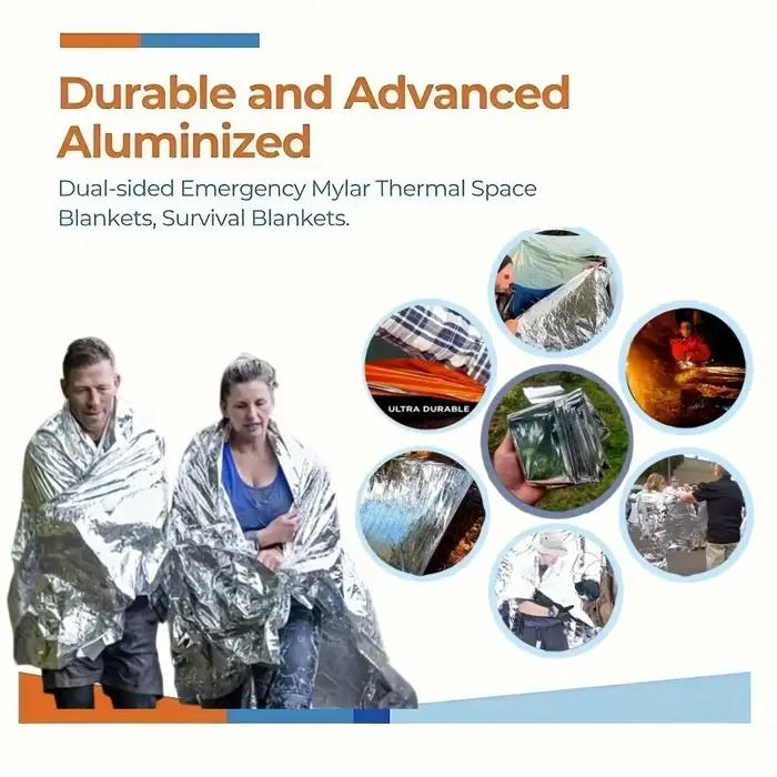 Couverture de survie d'urgence verte robuste pour camping randonnée et survie en général avec signalisation réfléchissante