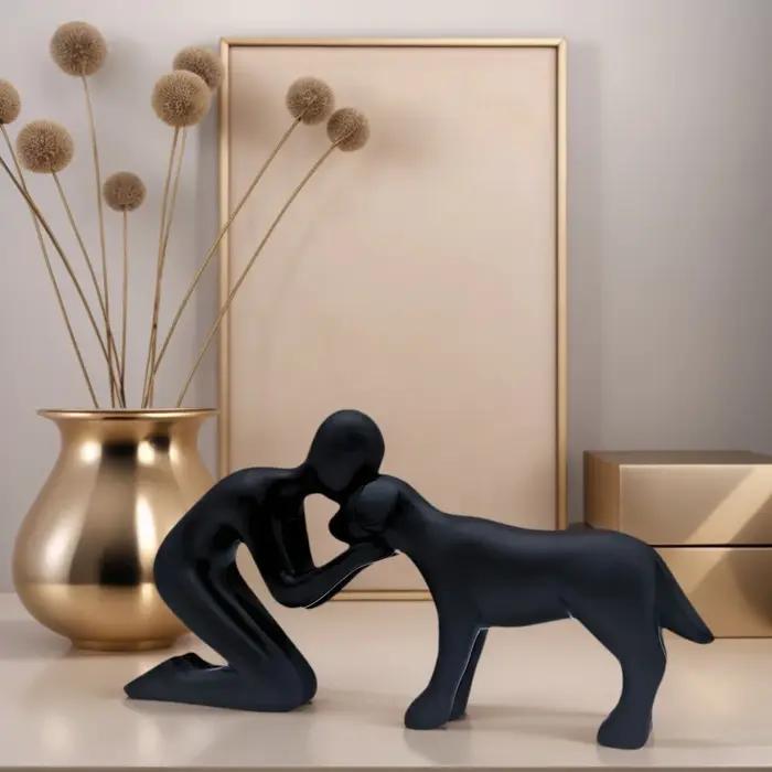 1 statue créative en résine pour chiens et propriétaires - Art de bureau sur le thème familial personnalisé