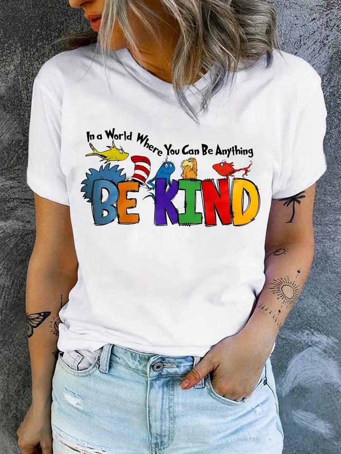 Saint Valentin-Vintage Be Kind T-shirt imprimé, manches courtes, col rond, haut décontracté pour l'é