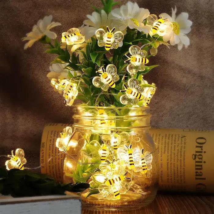 1 paquet de lumières d'abeille à piles, guirlande lumineuse décorative pour plantes de chambre à cou