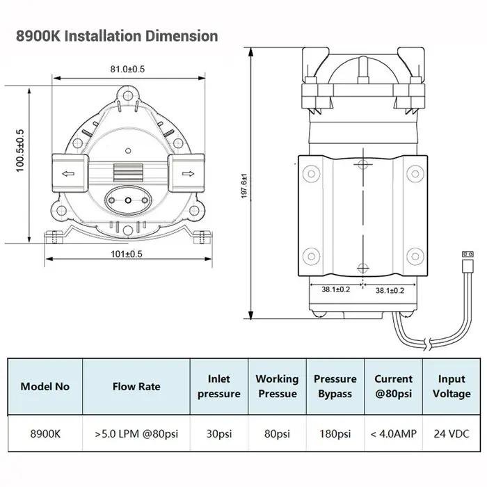 Booster de filtre à eau Coronwater 4,5 Lpm, pompe à pression 8900K RO