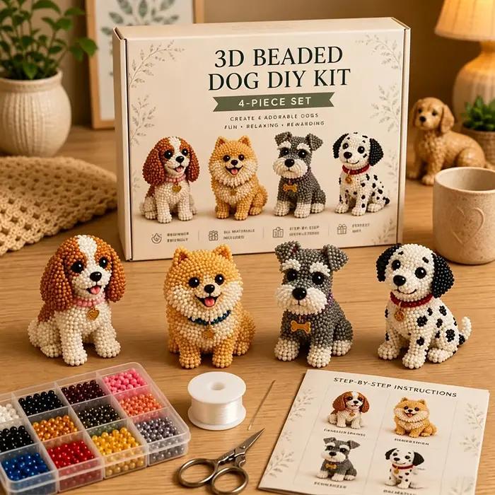 Kit DIY de perles 3D pour chien, ensemble de 4 chiots mignons à réaliser soi-même, fournitures et in