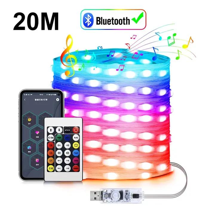 20M RGBIC USB 5V LED Sting lumière Bluetooth musique APP WS2812 Programmable bricolage fée lumières fête d'anniversaire