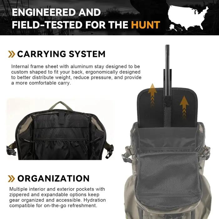 Sac à dos de chasse VOTAGOO en nylon Cordura 500D avec cadre en aluminium personnalisable pour la chasse aux oiseaux aquatiques et au cerf occasions spéciales