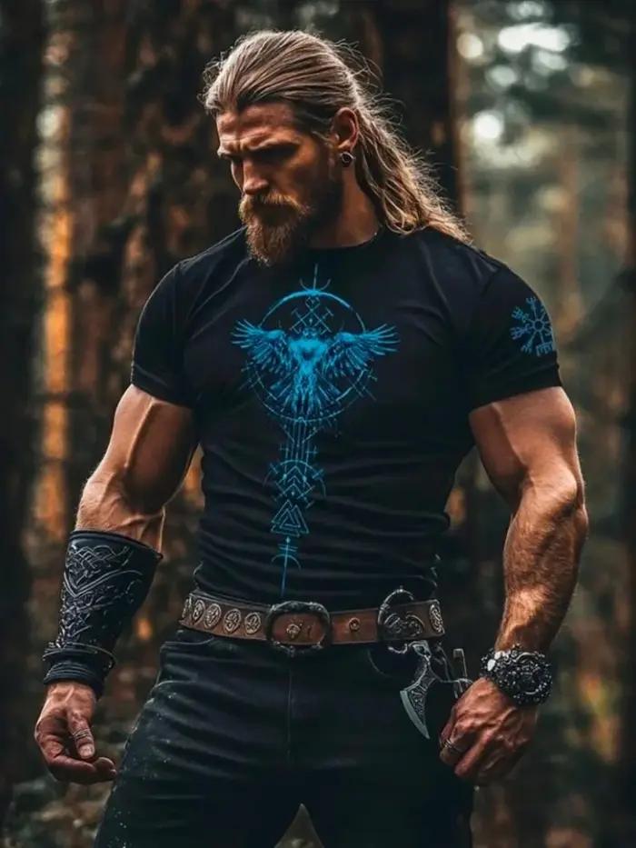 T-shirt en coton pour hommes Viking Raven, mythologie nordique, gothique, vintage, médiéval, streetw