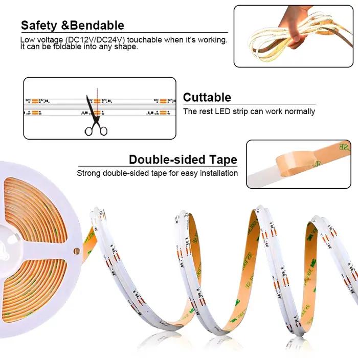 Bande Lumineuse LED COB RGBW RGBCCT à Haute Densité, Éclairage à Intensité Variable, Flexible, RA90