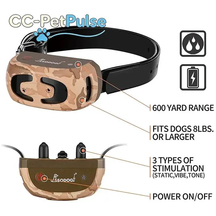 Collier de dressage pour chien CC-PetPulse, anti-aboiement, télécommande électronique, étanche, portée 2000 pieds, collier de dressage et de répulsion pour chien