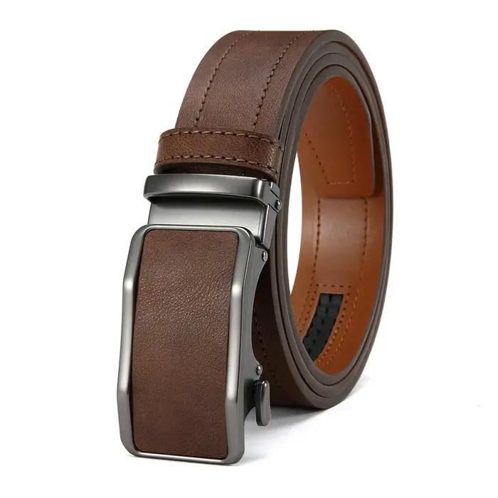 Ceinture en cuir de haute qualité pour hommes, avec boucle automatique, ajustable, élégante pour occasions professionnelles et événements spéciaux