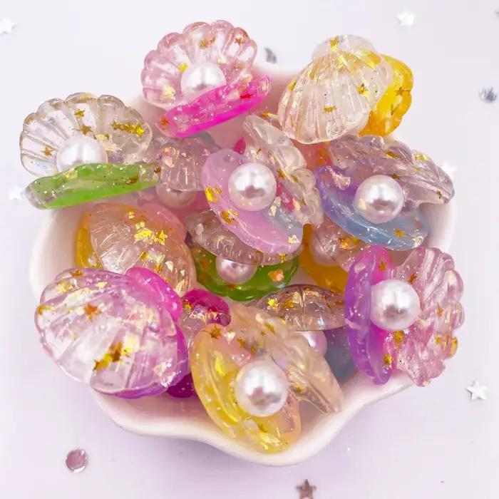 10 pièces paillettes résine colorée 3D coquille de perle ouverte Flatback Cabochon Scrapbook accessoire de bricolage
