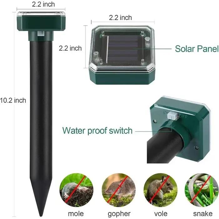 Répulsif Ultrasonique Solaire Pour Taupes Serpents et Rongeurs Protection Pelouses Jardins Cours Extérieures
