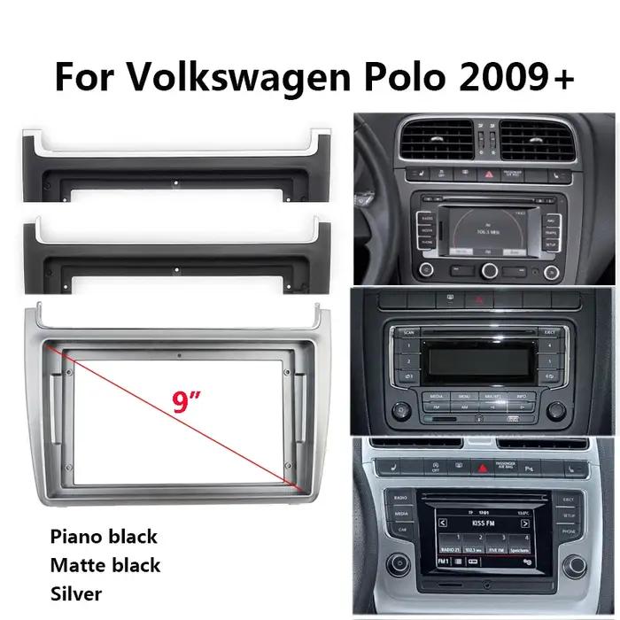 Fascia de panneau d'autoradio pour Volkswagen VW Polo, 9 ", 2 Din, Prada, panneau stéréo, lunette de