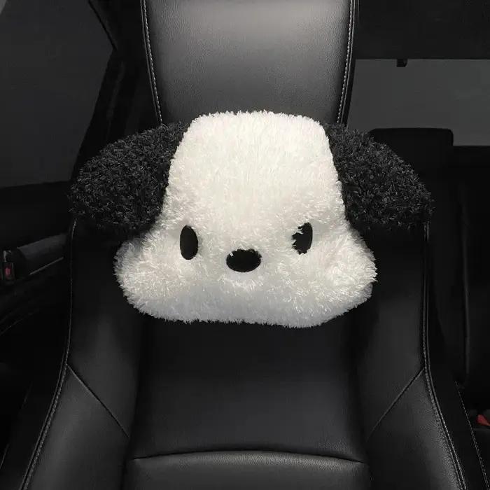 Appui-tête de voiture et coussin de siège de soutien lombaire, motif de chien noir et blanc Adorable