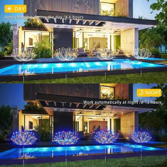 Feux d'artifice solaires étanches, 8 modes d'éclairage, forme de bricolage, extérieur, lumières de j