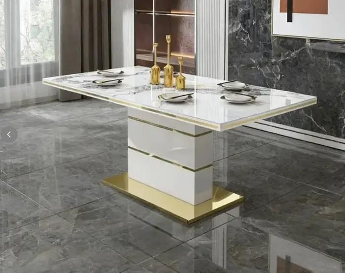 Ensemble de table à manger carrée en marbre, 4 chaises, 6 chaises, meubles de salle à manger dorés d