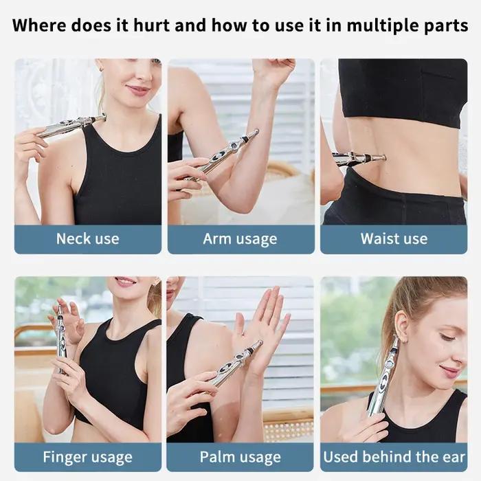 Stylo de massage électrique réglable pour le dos et les muscles - Pression relaxante à piles argent