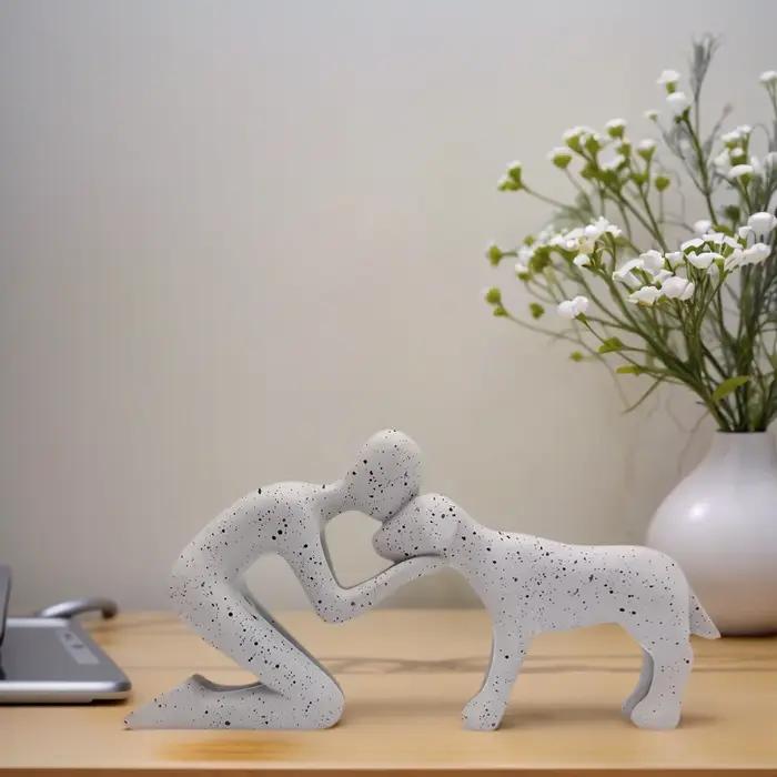 1 statue créative en résine pour chiens et propriétaires - Art de bureau sur le thème familial personnalisé