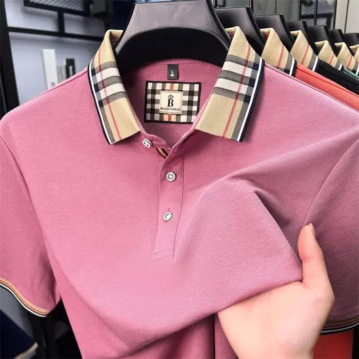 Polo à manches courtes en coton soyeux et respirant pour hommes haut de gamme nouvelle tendance d'ét