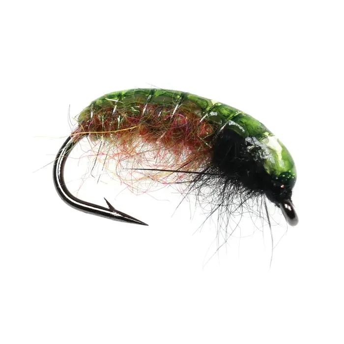 ICERIO 6 pièces UV vert dos nymphe Scud Bug ver mouches avec crochet barbelé pêche à la truite mouch
