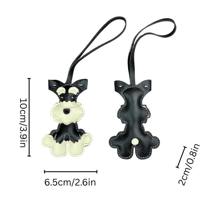 Breloque de sac en cuir PU pour chien Schnauzer, 6 couleurs disponibles, joli porte-clés et accessoire de sac pour chiot en forme d'animal de compagnie